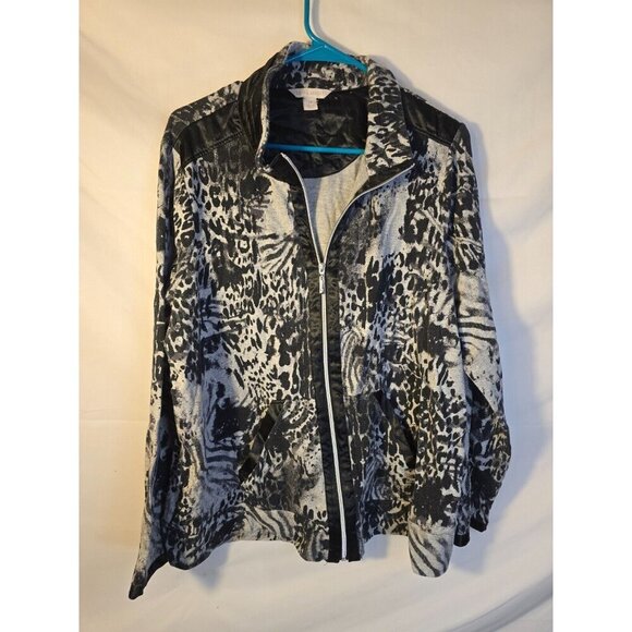 Laura Ashley Black Gray Zip Front Cardigan Sweater Womens Plus Size 2X - Picture 1 of 3